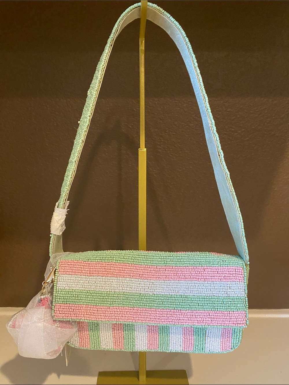 T.J. Maxx Beaded Stripe Shoulder Bag w/ Turtle Bag Charm